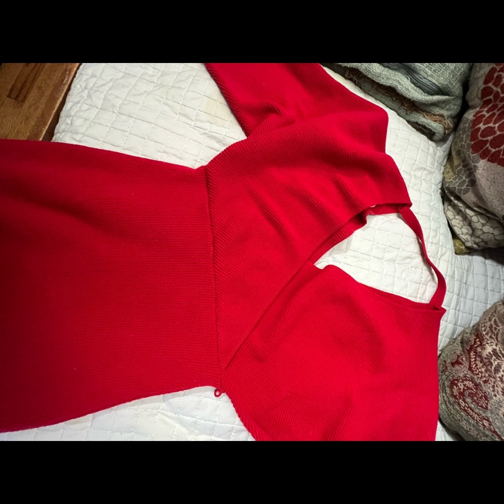 Red v-neck dress